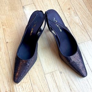 Bronze sling-back pumps